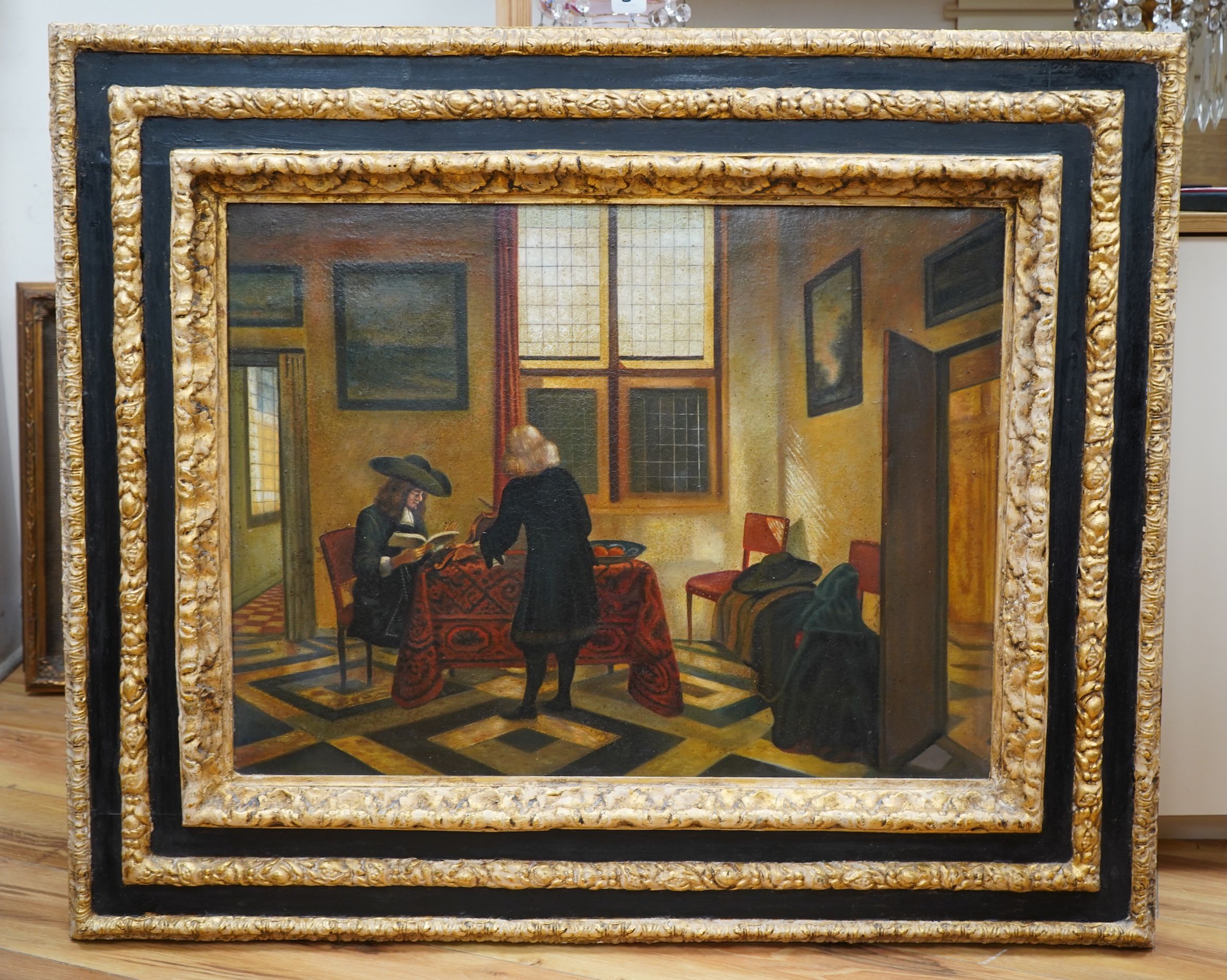 After Pieter Janssens Elinga (Dutch, 1623-1682), Interior scene, oil on canvas, 59 x 77cm